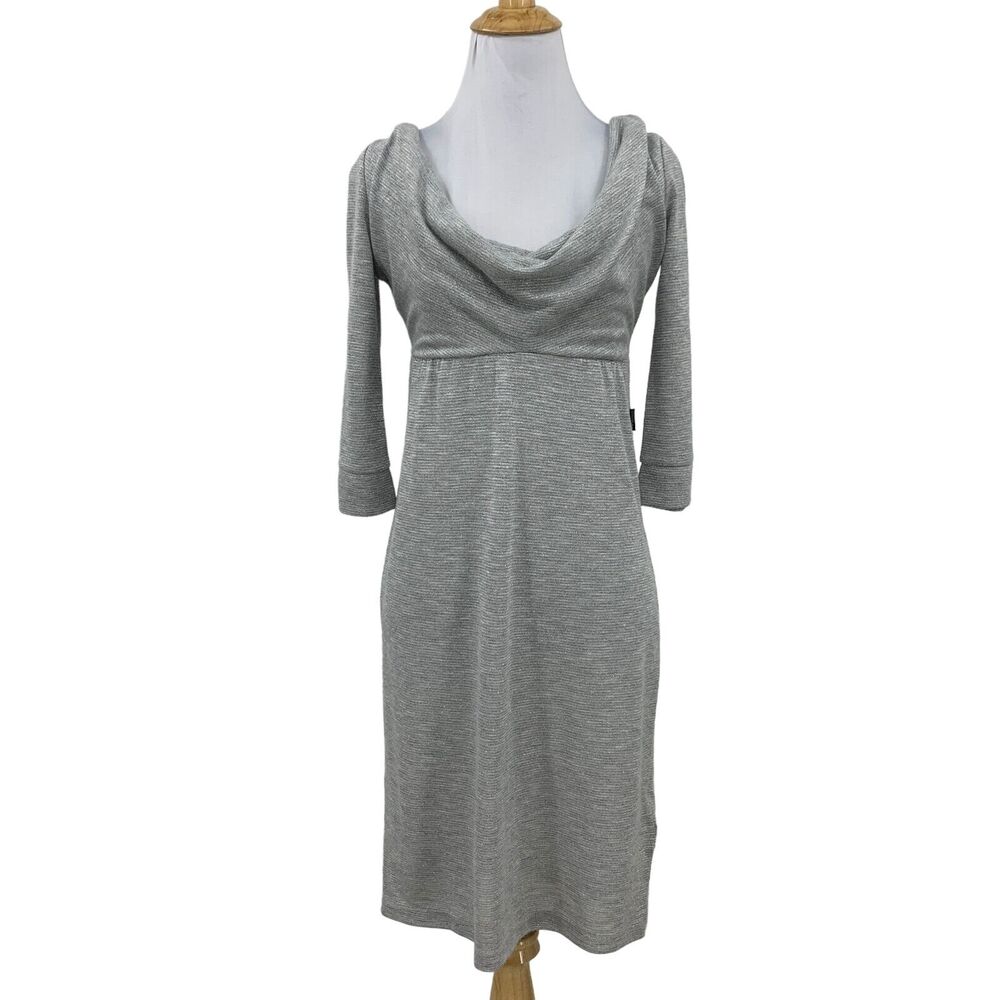 Dept Metallic Dress Womens XS Extra Small 3/4 Sleeve Low Cut Cowl Neck Stretch